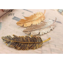 women hair accessories Golden Silver Brass Hair Clips Vintage Barrettes Feather Leaf Hairpins