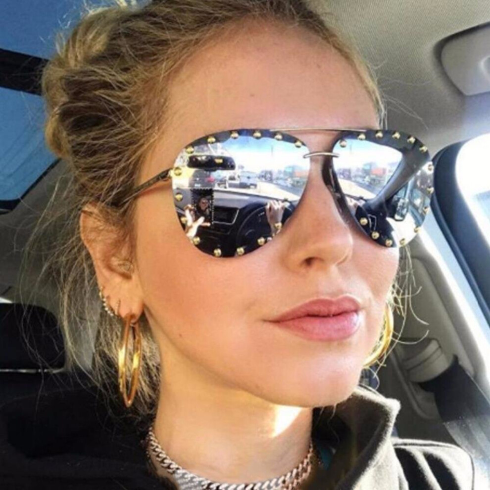 OUTEYE Luxury Oversized Pilot Sunglasses Women UV400 Retro Brand Designer Big Frame Sun Glasses Female Silver Eyewear L F15