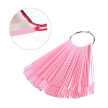 50pcs Fake Nail Tips Pink  Detachable False Artificial Nails DIY Manicure Practice Nail Art Display Tools with Buckle Ring