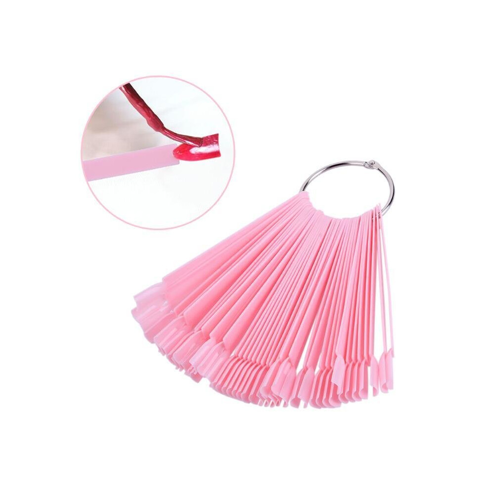 50pcs Fake Nail Tips Pink  Detachable False Artificial Nails DIY Manicure Practice Nail Art Display Tools with Buckle Ring