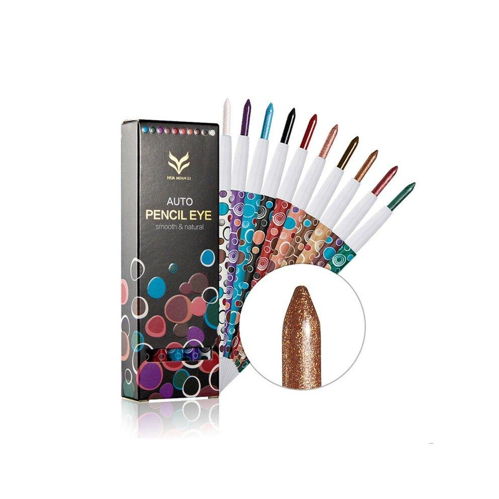 Black 10Pcs/Box Waterproof Eye Pencil Cosmetic Glitter Shimmer Eye Makeup Eyeliner Pen