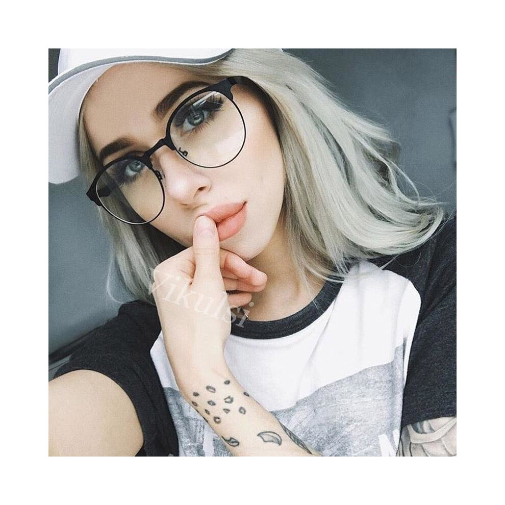 Round Clear Glasses Half Frame Eyeglasses Transparent Glasses Women Cat Eye Clear Glasses Optical Lens Men oculos de grau