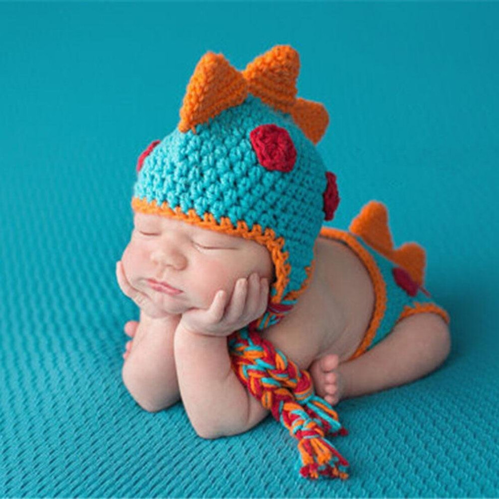 Crocheted Baby Boy Dinosaur Outfit Newborn Photography Props Handmade Knitted Photo Prop Infant Accessories H271 Black 8488141304706