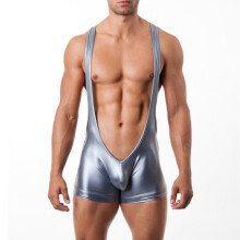Sexy Gay Men Underwear jockstrap Wrestling Singlets Boxers jumpsuit Bodysuit Faux Leather Erotic lingerie Costume