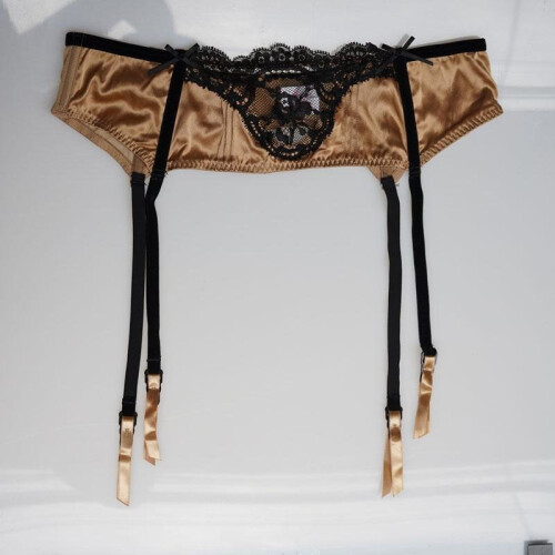 Sexy Garters Coffee Satin Lace Velvet Bow Metal Buckles Sexy Garter