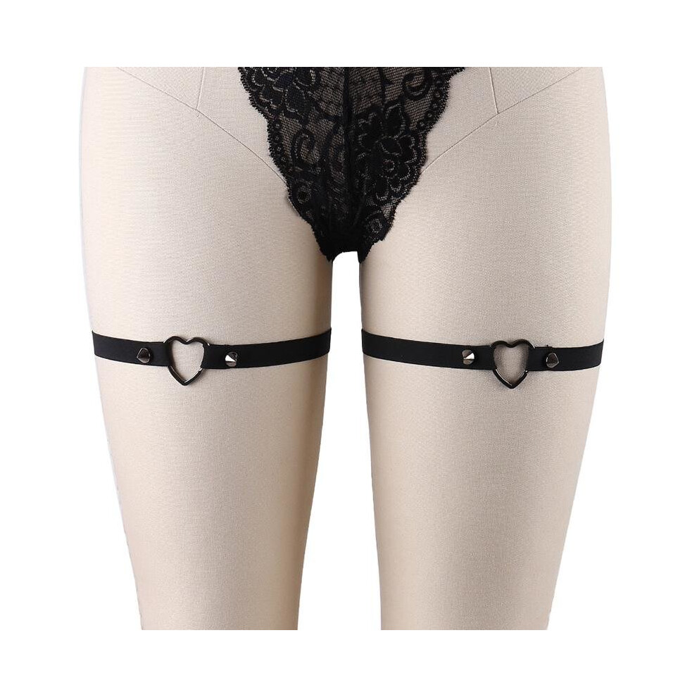 Black Womens Leg Ring Harness Garter Thigh Belt Pastel Goth Rivet Heart Punk Soft Elastic Stocking Suspender Bondage Lingerie