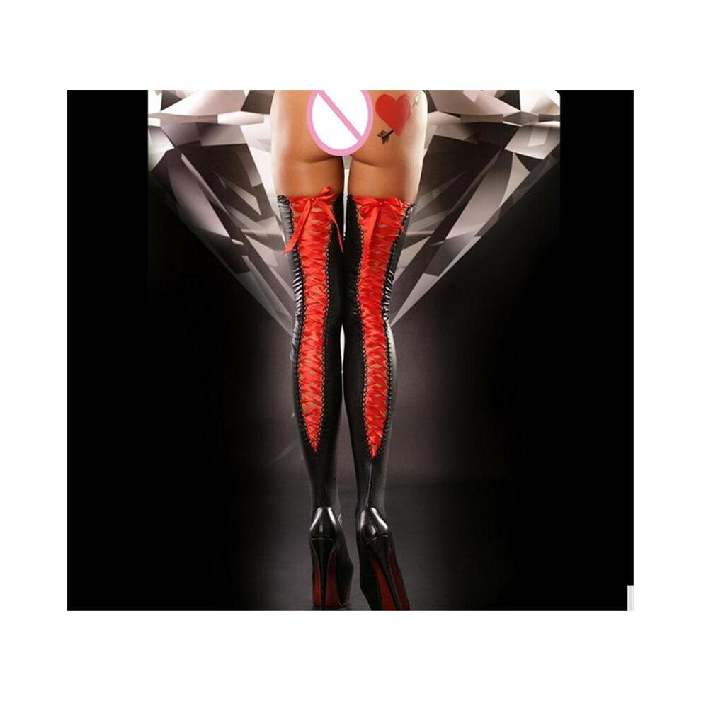 Black Women\'S Sexy Stockings Top Thigh-Highs Lingerie Hot Garters Belt Set Underwear Open Crotch Panties Erotic Bandage Sw054