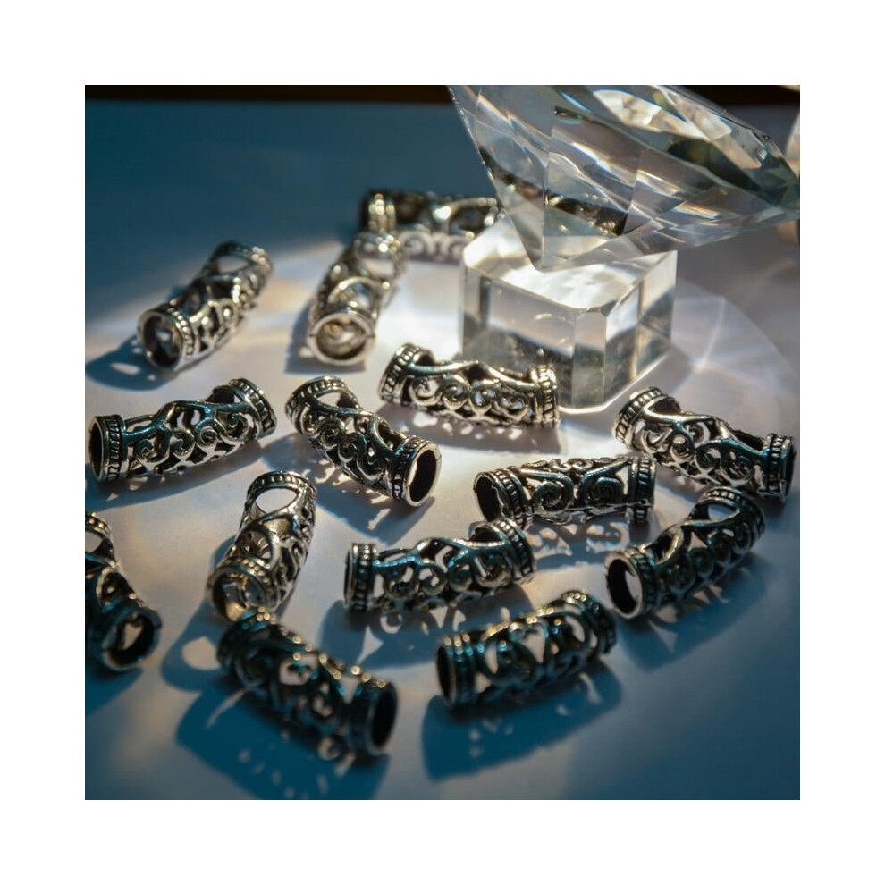 Unisex Black Style Tibet Silver Silver Dreadlock Beads 20Pcs Braid Hair Beads New Hair 7Mm Hole Clip+Free Tibetan Silver Bead Big Hole Rings