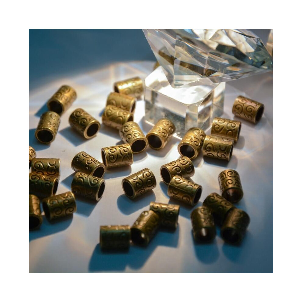 antique brass 100Pcs Metal Type Big Hole Dreadlock Bead/Ring For Braiding Hair Extension Bronze pattern Hair Bead for Dreadlocks