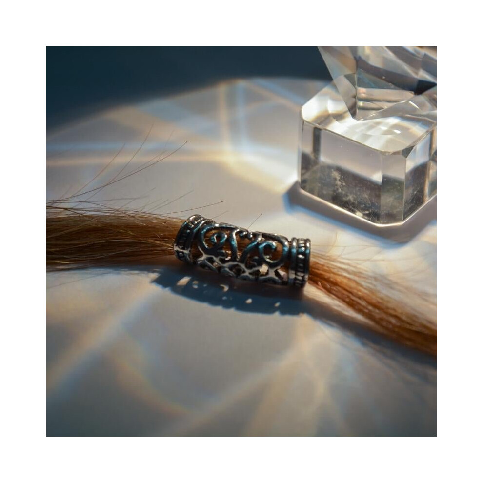 Unisex Black Tibet 50Pcs Dreadlock Beads Adjustable Hair Braid Cuff Clip 7Mm Hole Braiding Hair Micro Ring Beads Silver Ombre Hair Beads Link