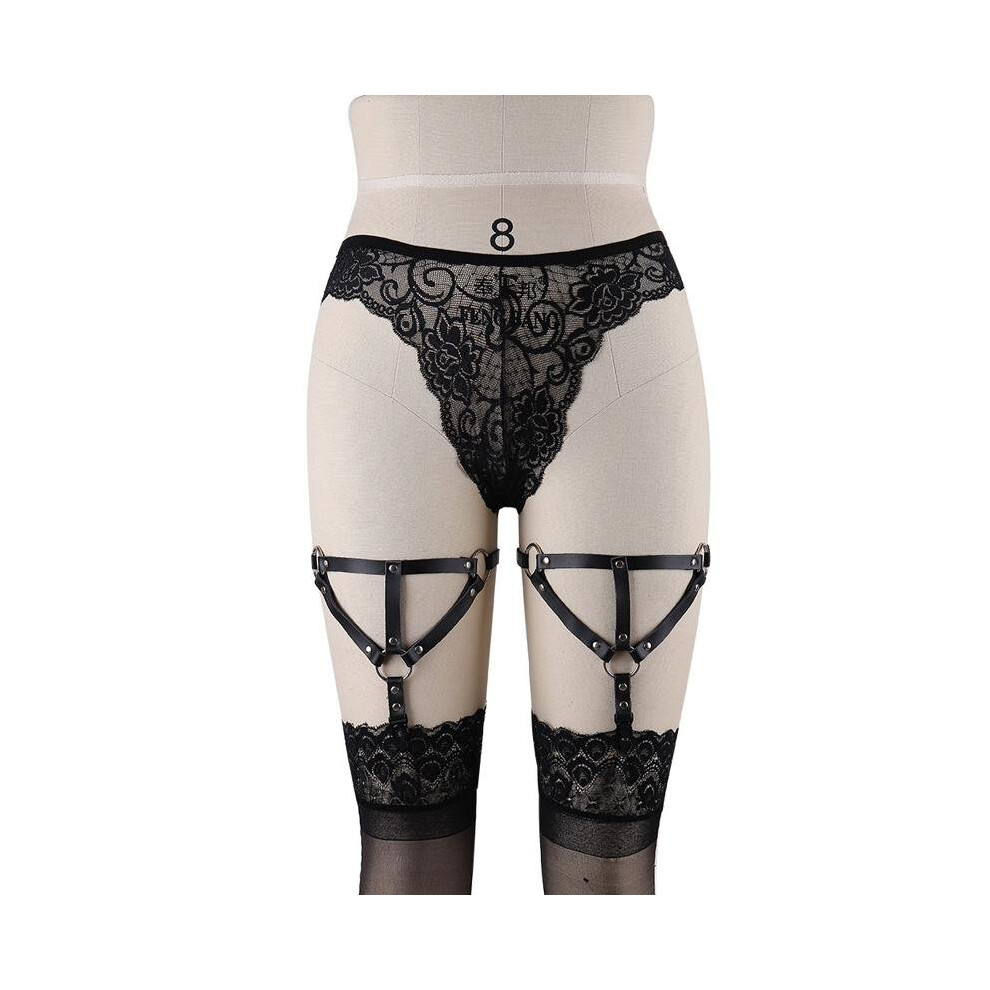 Black Gothic Leather Leg Garters Body Bondage Harness Thigh Suspenders Belt 90\'S Stocking Garters Leg Sock Harness Fetish P0070