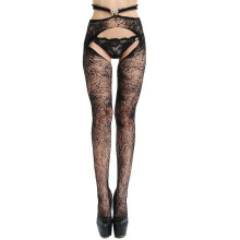 Fasbys Black Mesh Fishnet Open Crotch Jacquard Lace Garters Stockings Sexy Women Medias Ladies Lingerie Sheer Thigh Belt Panties
