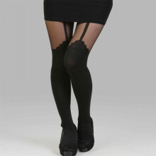 2016 New tights Lolita Lace Fake Garter belt black rose sexy Clothings patchwork stocking female pantyhose women ultrathin W019