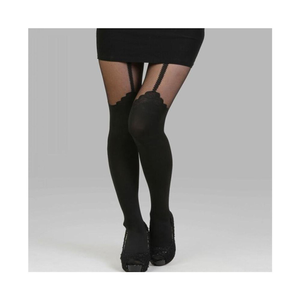 Black 2016 New Tights Lolita Lace Fake Garter Belt Rose Sexy Clothings Patchwork Stocking Female Pantyhose Women Ultrathin W019