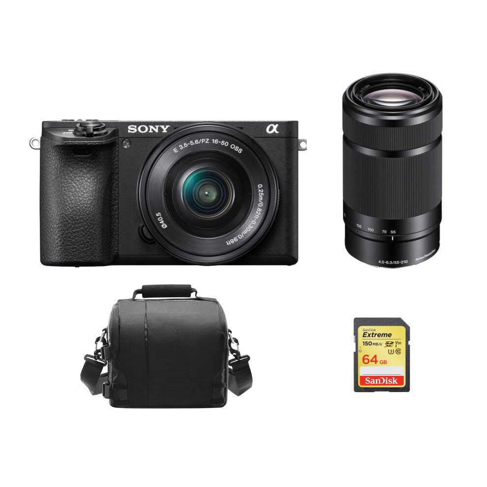 SONY A6500 Black+SEL 16-50MM Black+SEL 55-210MM Black+64GB SD card+Bag