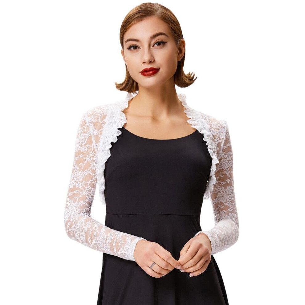 Long Sleeve Black Wedding Bolero Fashion Lace Bolero Womens Elegant Shrug  Long Sleeve Sexy Black