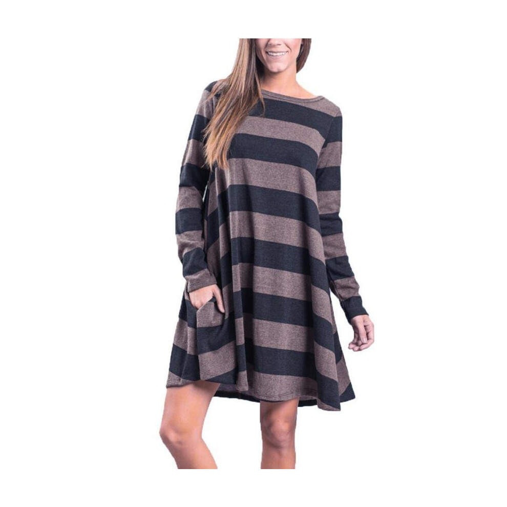 Auturm Fashion  Women\'s Long Sleeve dresses Striped Printed Casual Swing Tunic Dress Loose Pockets plus size women clothing-image-OPC-P52PDW5-NEW
