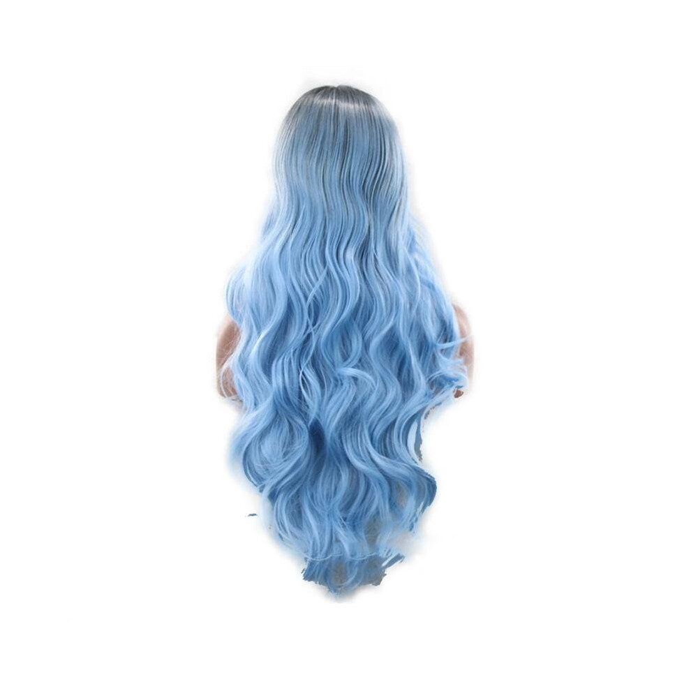 Unisex Black Colorful Long Wave Curly Ombre Blue Cosplay Wig Lolita Style Anime Cosplay Wigs