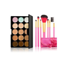 15 Colors Contour Face Cream Makeup Concealer Palette with 7pcs Pink Brushes