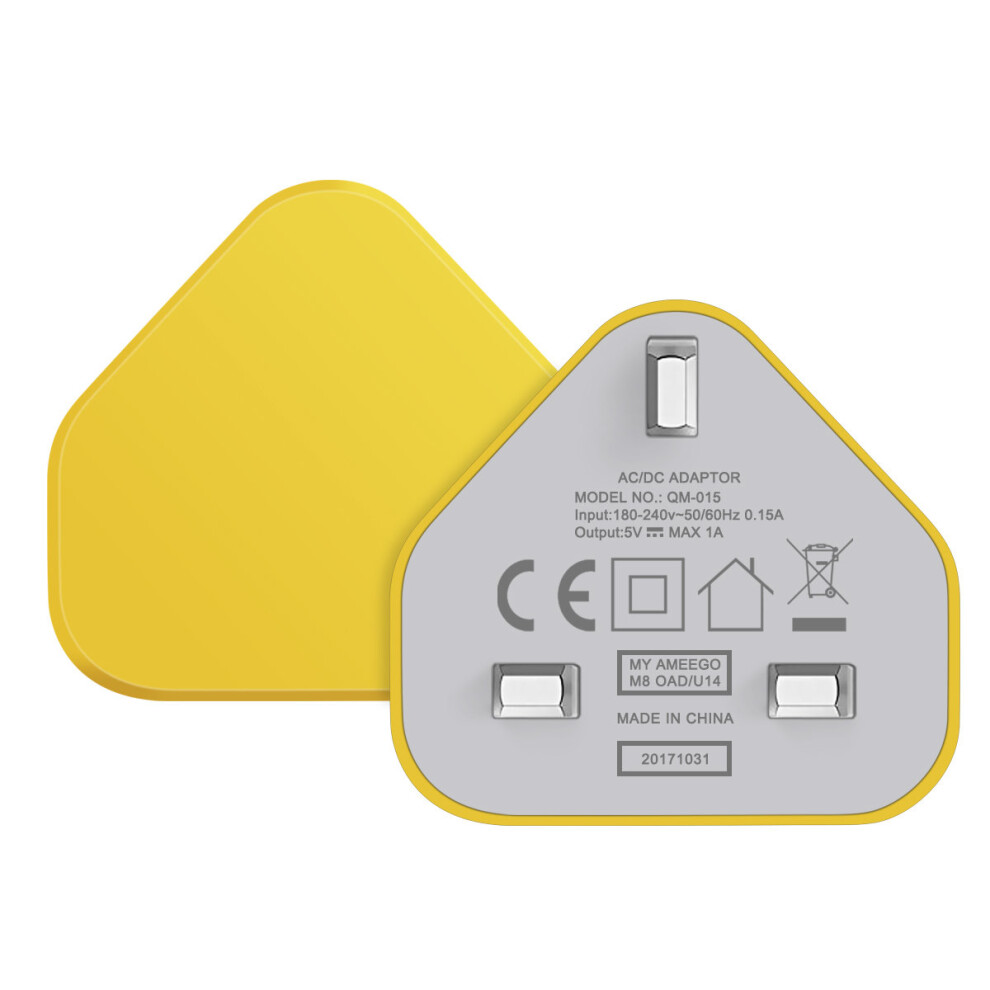 (Yellow) Ameego Uk Usb Adapter Plug | Uk Usb Wall Charger Yellow 5055546030436