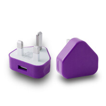 (Purple) Ameego UK USB Adapter Plug | UK USB Wall Charger
