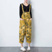2017 Summer Plus Size Loose Pants Women Fashion Ankle Length Ripped Hole Print Capris Overalls