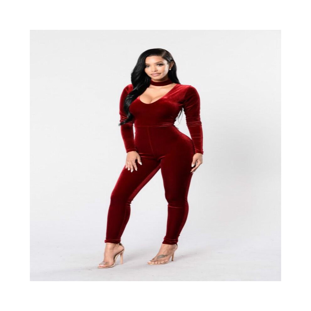 Jumpsuits for Women 2017 Fashion Autumn Polyester Velvet Jumpsuit Solid Skinny Sexy Jumpsuit Women Full Length Spandex Jumpsuit-image-OPC-P52PHJ2-NEW