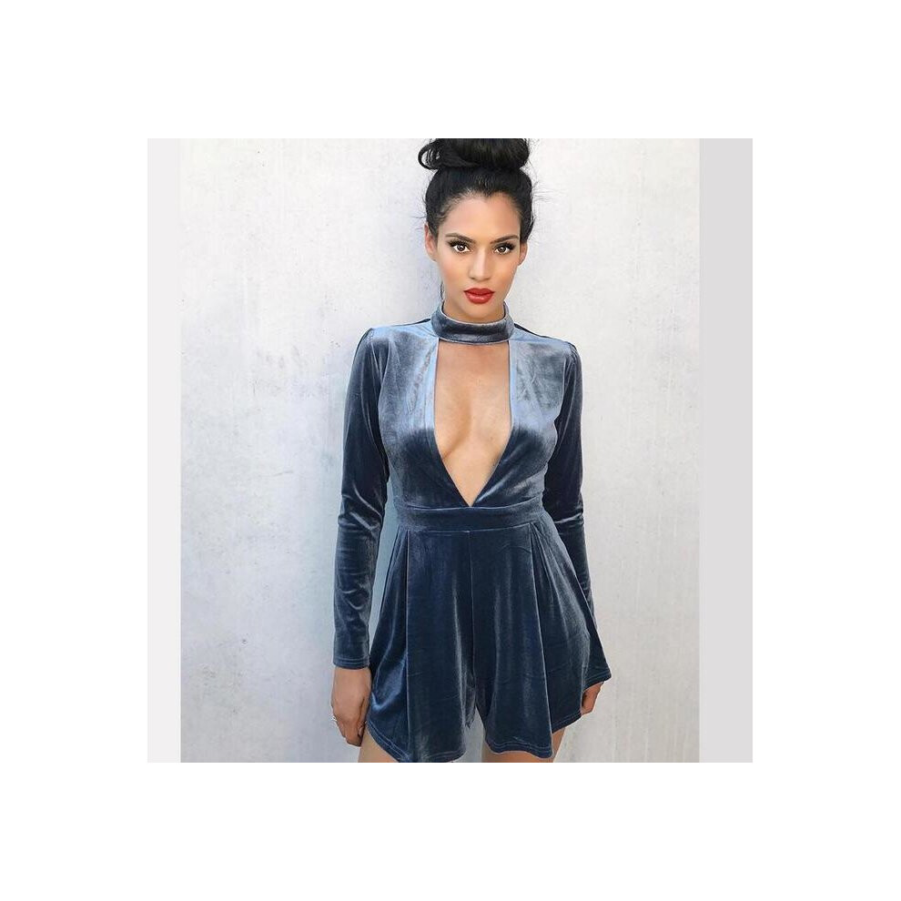 JOYINPARTY Women  Velvet jumpsuit Halter Deep V-Neck Long Sleeve  jumpsuit Sexy Casual short hollow out halter  jumpsuit-image-OPC-P52PHNT-NEW