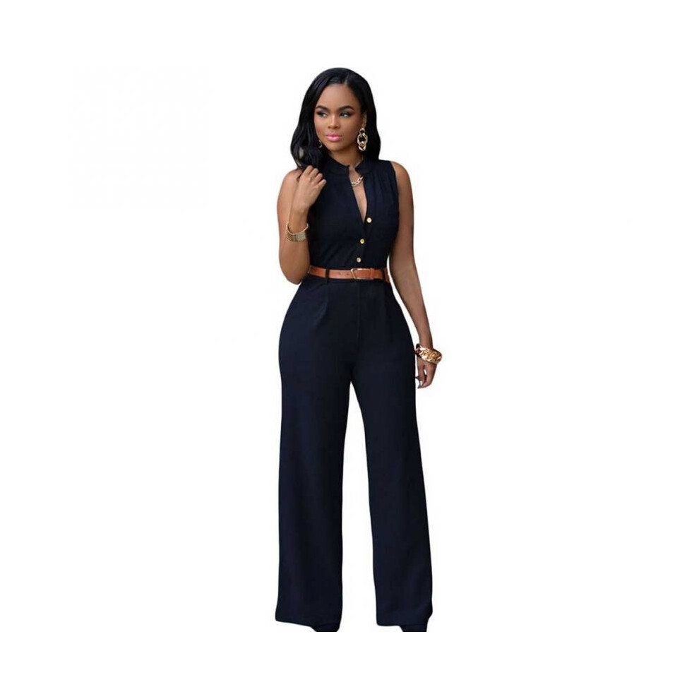 Casual Rompers Womens Jumpsuit 2018 New Summer Overalls Sleeveless Loose Belted Wide Leg Jumpsuit Work Office Combinaison Femme-image-OPC-P52PHT9-NEW