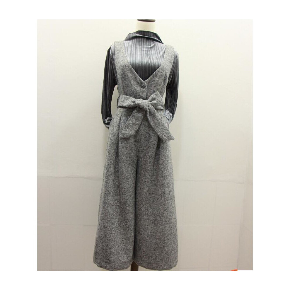 Women Autumn And Spring Bodysuits Ankle-Length Bow Solid Fashionable Beautiful Cotton Jumpsuits Plus Size Gray Dark Gray-image-OPC-P52PHWV-NEW