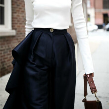 Ruffle Trousers for Women High Waist Wide Leg Pants Female Casual Palazzo Bottoms Large Sizes Clothes Korean Autumn