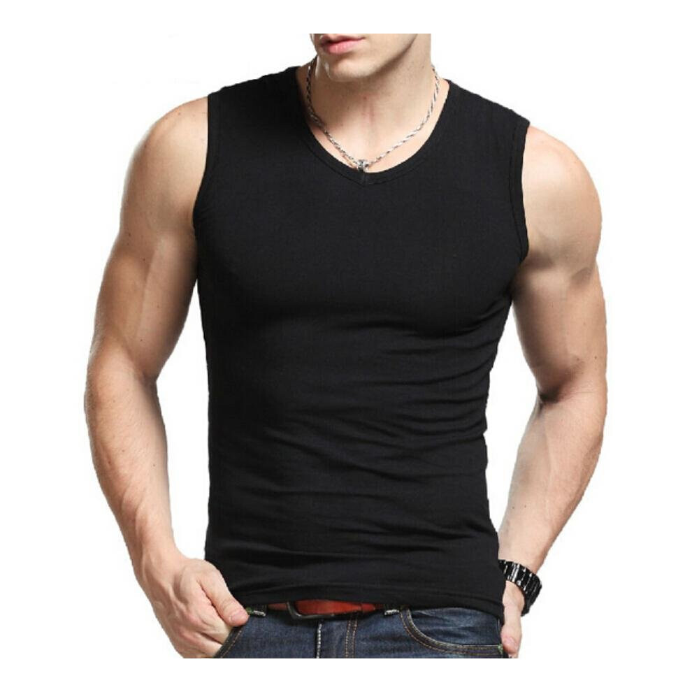 Plus Size Man\'s cotton pure color seamless underwear clothing close-fitting broad shoulders V neck vest comfortable undershirt