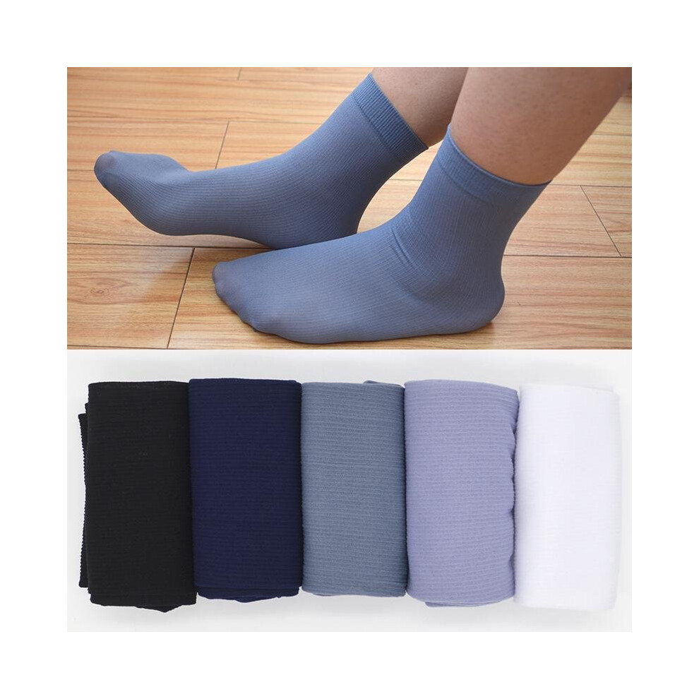 5 Pair/lot Thin Men Silk Socks Acrylic Black/White/Grey/Blue Solid Summer Men Business Dress Crew Silk Socks