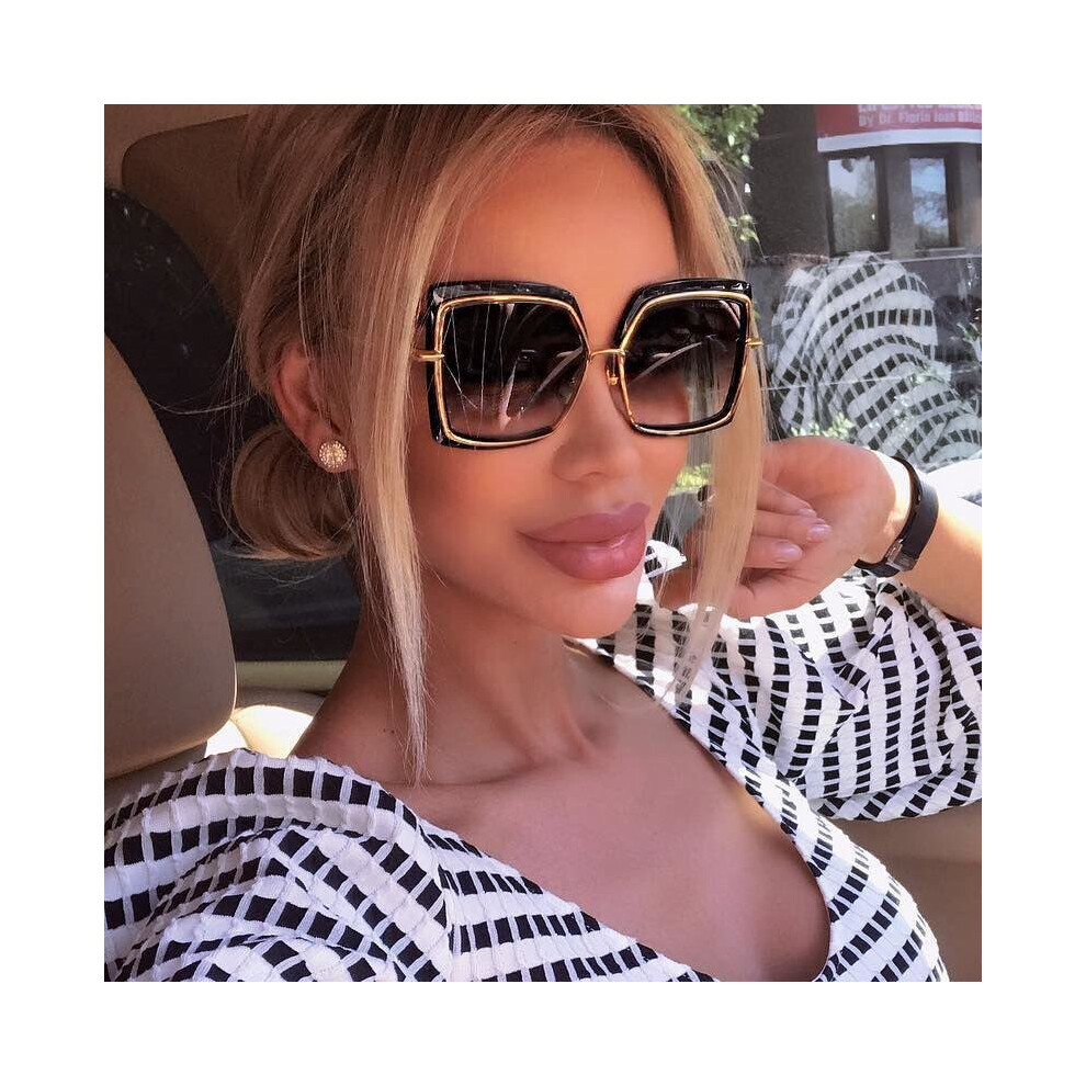 Italy Brand Designer Women Sunglasses 2018 Newest Fashion Black Sunglasses Ladies Square Big Frame Alloy Sun Glasses 1163T