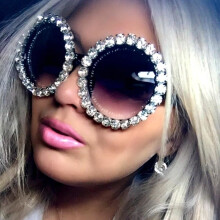 Oversize Sunglasses Women Round Vintage Luxury Rhinestone Glasses Ladies Sun Glasses Female Sunglasses Oculos De Sol