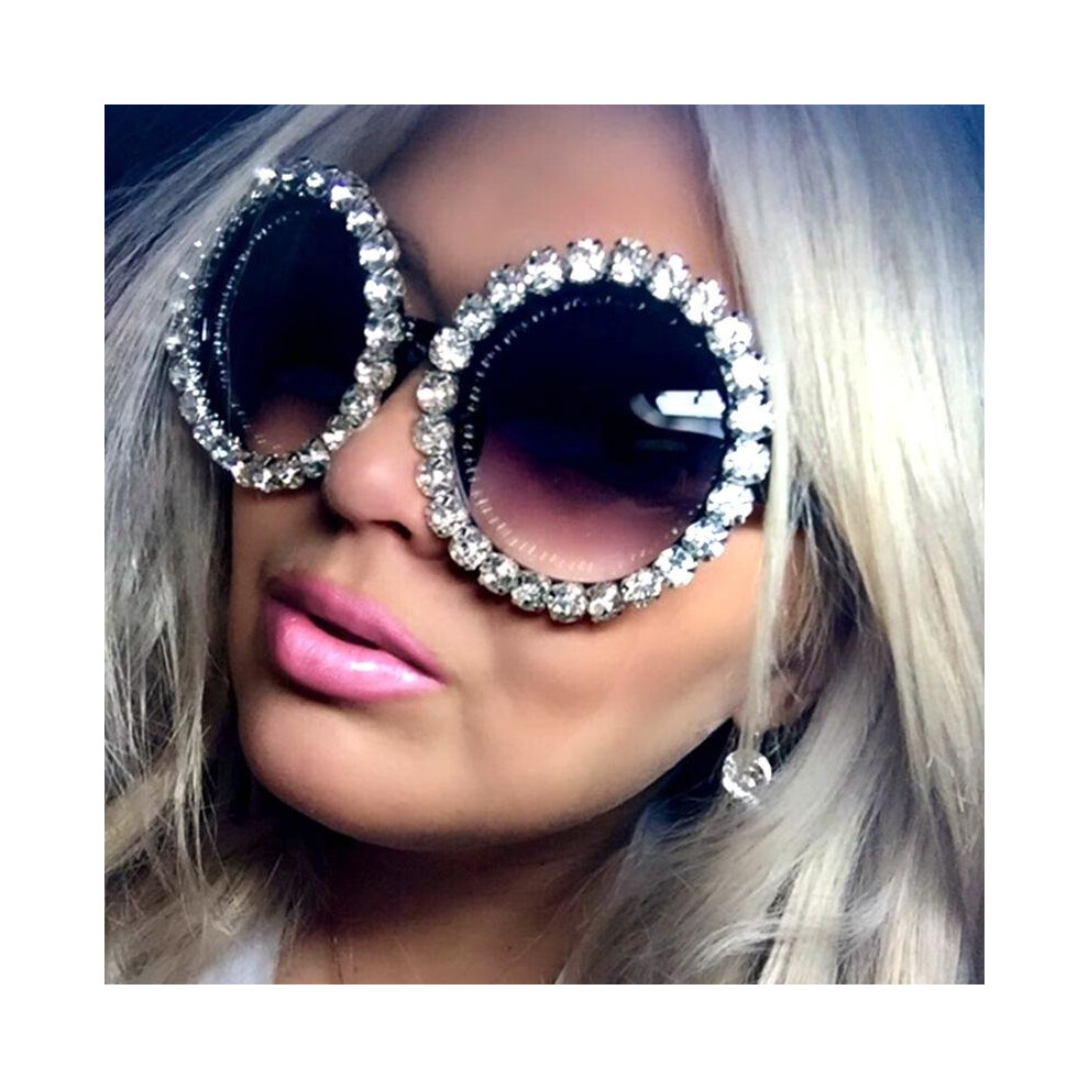 Oversize Sunglasses Women Round Vintage Luxury Rhinestone Glasses Ladies Sun Glasses Female Sunglasses Oculos De Sol