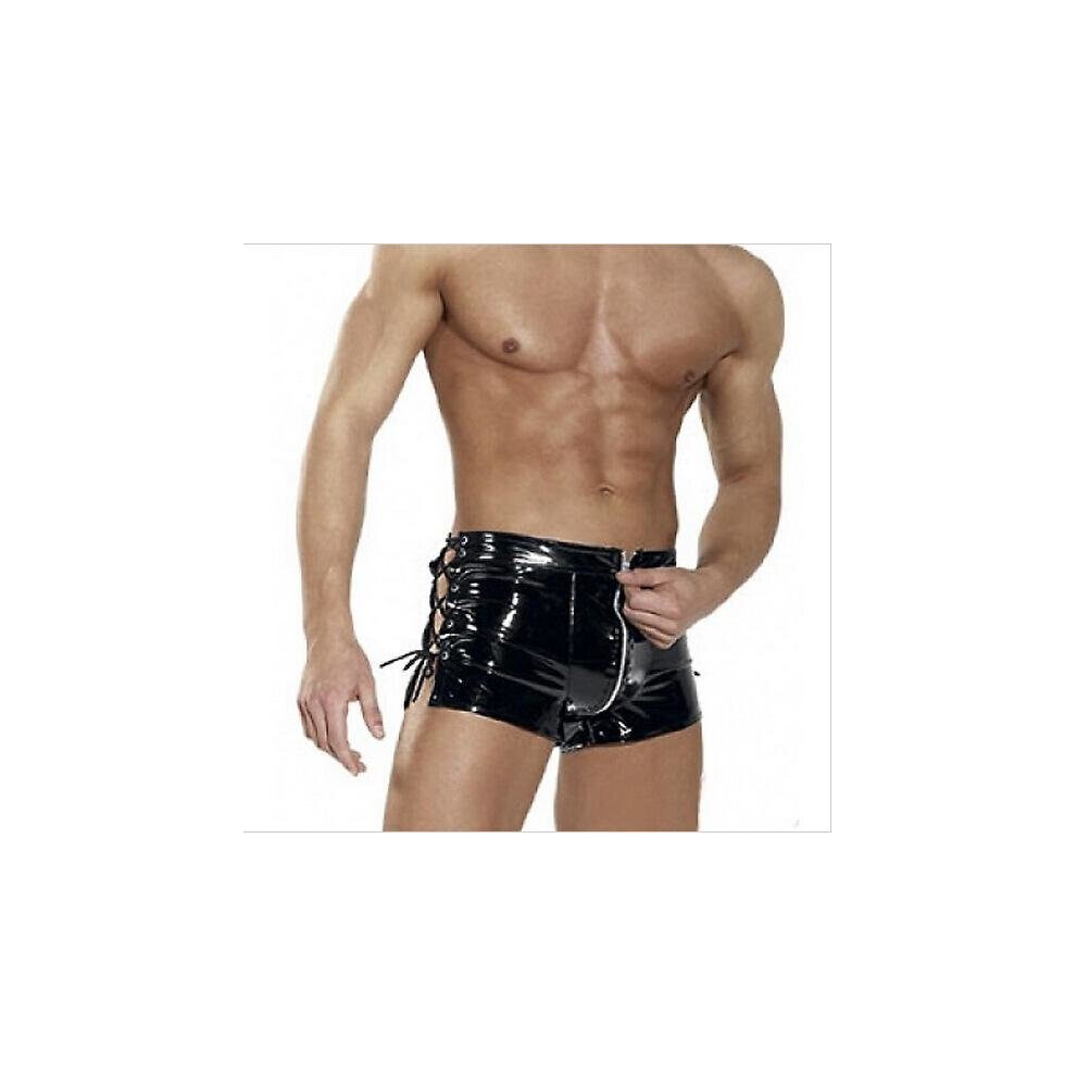 Bondage Zipper open men\'s shiny leather short shorts Gothic punk crazy fancy Europe strong man tide male clubwear