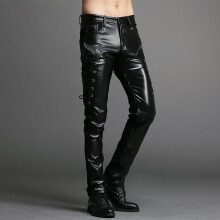 Wholesale Mens Black Leather Pants slim men pants Faux Leather Pu sexy Black Color Motorcycle Skinny Faux Leather Pants For Men