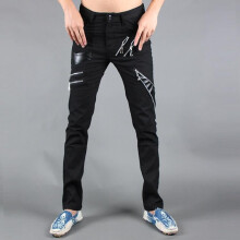 New Fashion Quality Male slim motorcycle leather pants zipper personalized patchwork leather pants tight fitting trousers