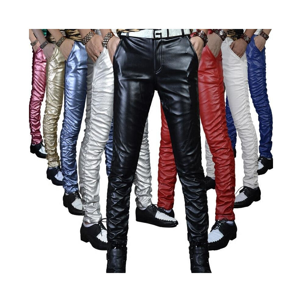 2017 Mens Faux Leather Pants PU Material Black Slim Skinny Fitness Motorcycle Leather Nigthclub Trousers For Male TB334-image-OPC-P52PPNS-NEW