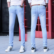 Fashion Brand Men\'s Skinny Jeans Man Classic Slim Fit Stretch Jeans Tight Denim Jean Mens Light blue Pencil Jeans Pants For Male