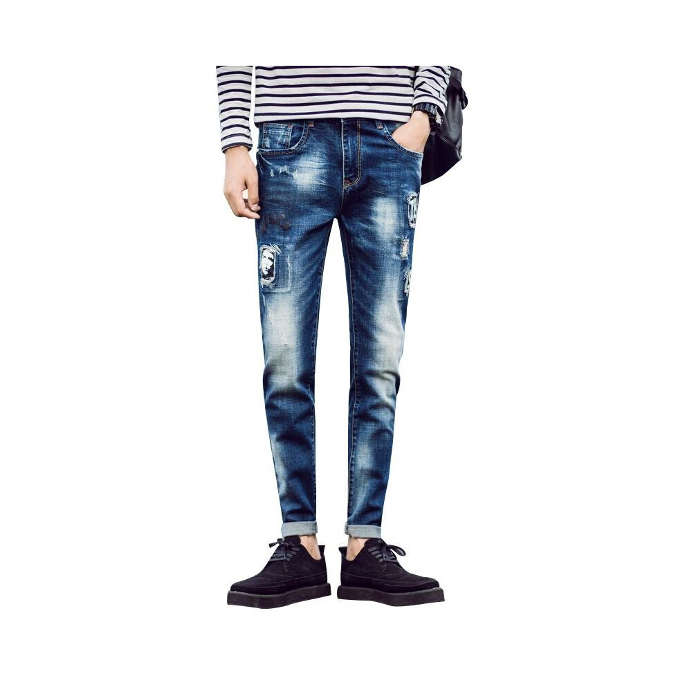 New Arrival Men Jeans Skinny Slim Fit Pencil Pants Casual jeans homme Letter Pattern Vintage Blue Mens Jeans Trousers Size 28-36-image-OPC-P52PR2J-NEW