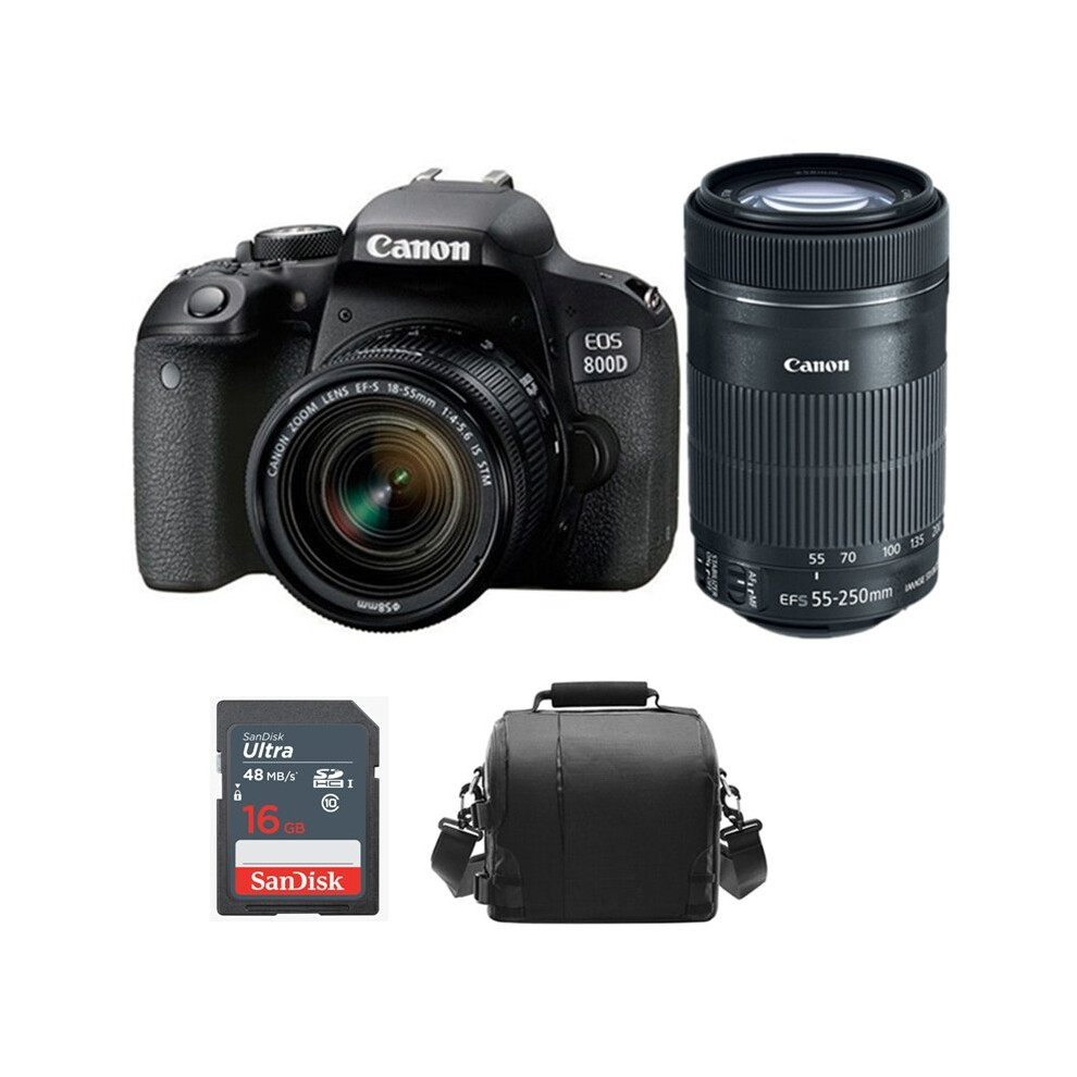 CANON EOS 800D KIT EF-S 18-55mm F4-5.6+EF-S 55-250mm+Bag+16gb SD card