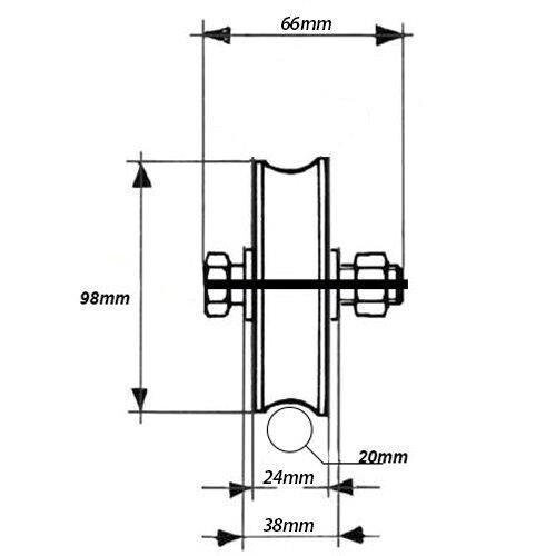 Parnells 100mm Gate pyörän hihnapyörän pyörä Pyöreä ura Kaksoislaakeri 4" 1