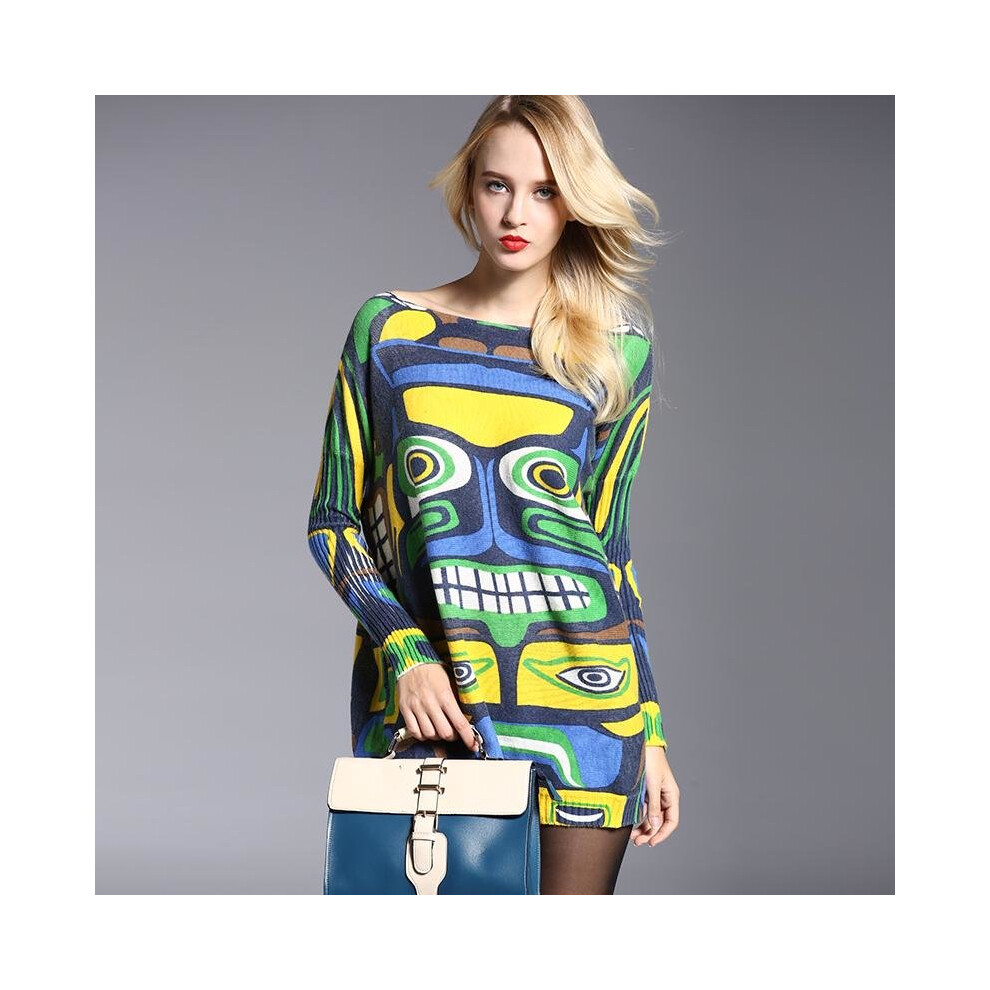 High quality Women\'s Winter Dress 2016 New Fashion Wool Sweater Dresses Print Oversized Knitting Pullovers Casual Plus Size Tops