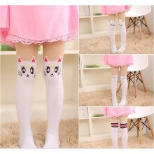 Autumn Children\'s Baby Kids Girls Thin Tights Pantyhose Knee Fake Tattoo Velvet Stocking white Cartoon Cat Tights For Girl