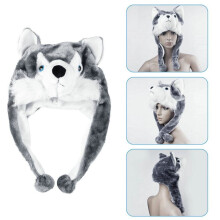 Cartoon Animal style Hood Wolf Hat Hoods Beanies Cute Fluffy kids Caps Soft Warm Scarf Earmuff Plush Huskies Hats 2018 s