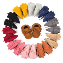 Baby Girls Boys First Walkers Tassel Lace-Up Nubuck Leather Shoes Soft Bottom Prewalkers 0-18M New