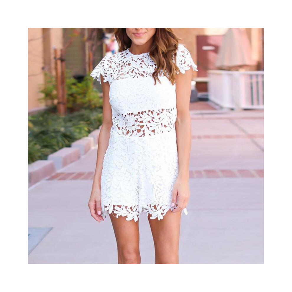 2018 Women Summer Sexy Lace Hollow Out Rompers Jumpsuits Party Short Sleeve Back Zipper Mini Playsuits Overalls-image-OPC-P52Q2CK-NEW
