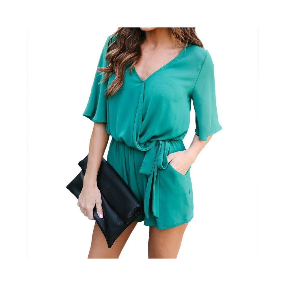 5 Colors Summer Chiffon Women Playsuits Jumpsuits Solid Color Sexy V Neck Casual Overalls with Pockets Ladies Rompers Y6-image-OPC-P52Q2DJ-NEW